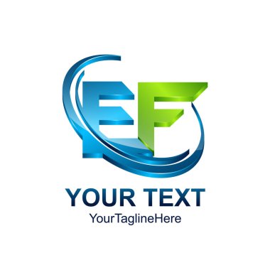 Yeşil mavi renkte ilk harf Ef logo şablonu tasarım iş ve şirket kimliği için swoosh