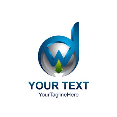 İlk harf Dw veya Wd logosu şablonu mavi gümüş tasarım iş ve şirket kimliği için renkli