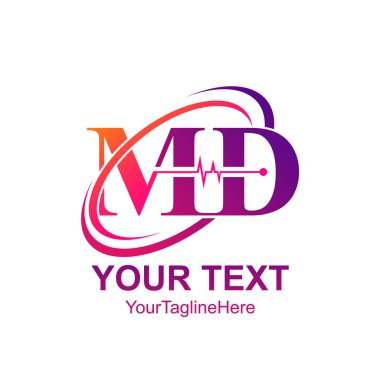 İlk harf Md logo şablonu Derma swoosh kalp atışı tasarım iş ve şirket kimlik için