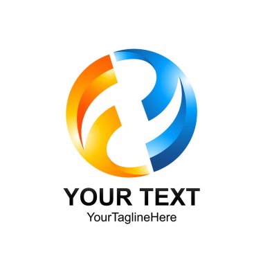 İlk harf Ff logo şablonu turuncu mavi daire yansıma tasarımı iş ve şirket kimliği için renkli