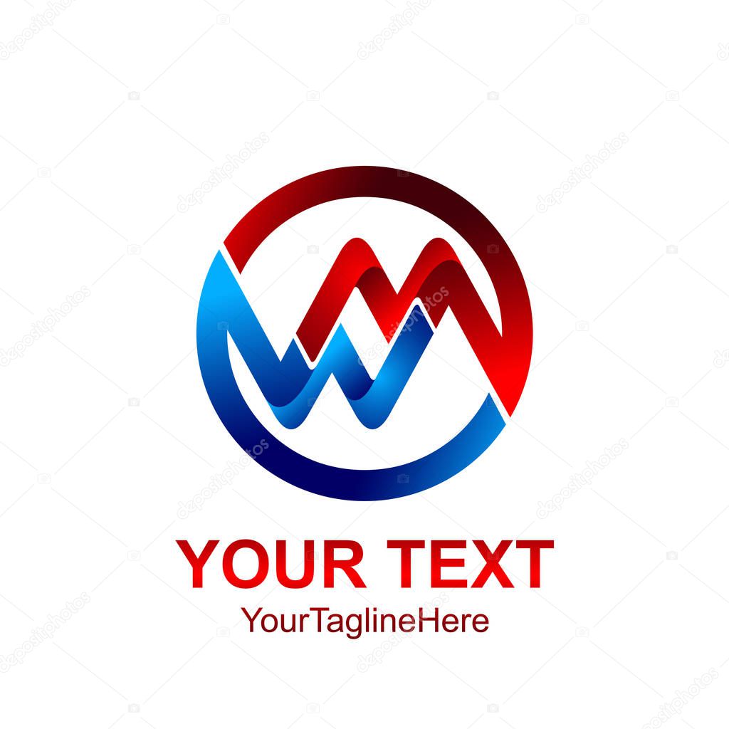 Initial letter MW or WM logo template colored red blue circle design for business and company identity