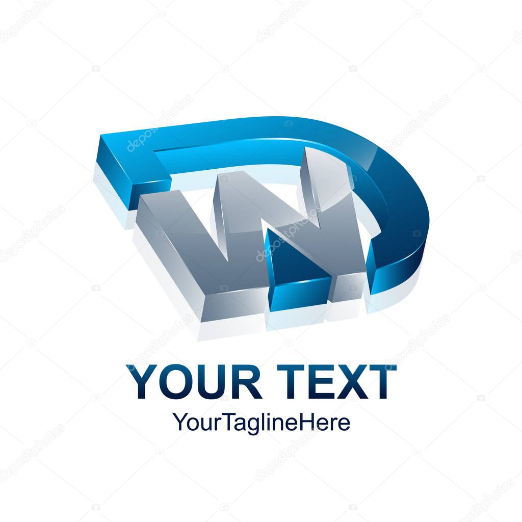 Initial letter DW or WD logo template colored blue silver design for business and company identity