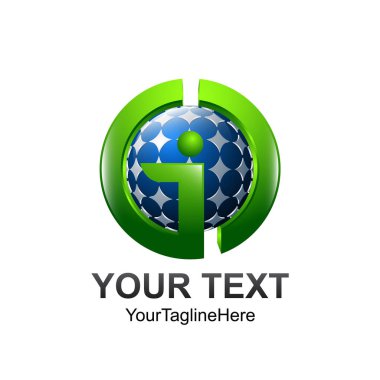 İlk harf GID logo şablonu yeşil mavi küre tasarımı iş ve şirket kimliği için renkli