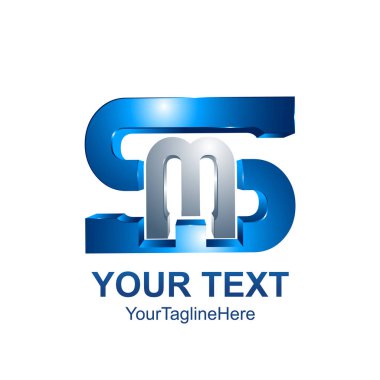 İlk harf Sm logo şablonu gümüş mavi tasarım iş ve şirket kimliği için renkli