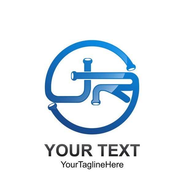 Первоначальная буква JR шаблон логотипа цветные голубые круги трубы дизайн для бизнеса и фирменного стиля
