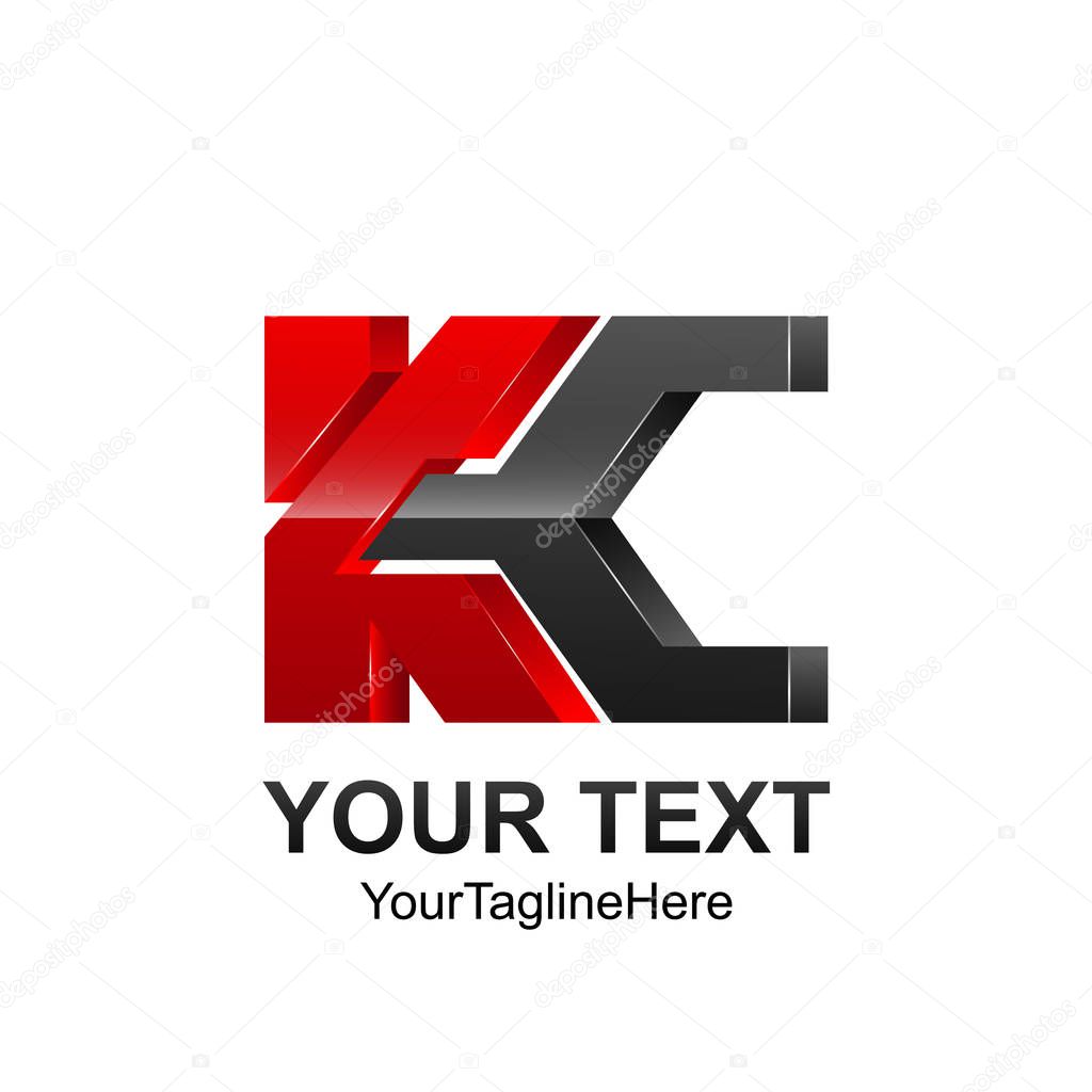Initial letter KC logo template colored dark grey red design for business and company identity