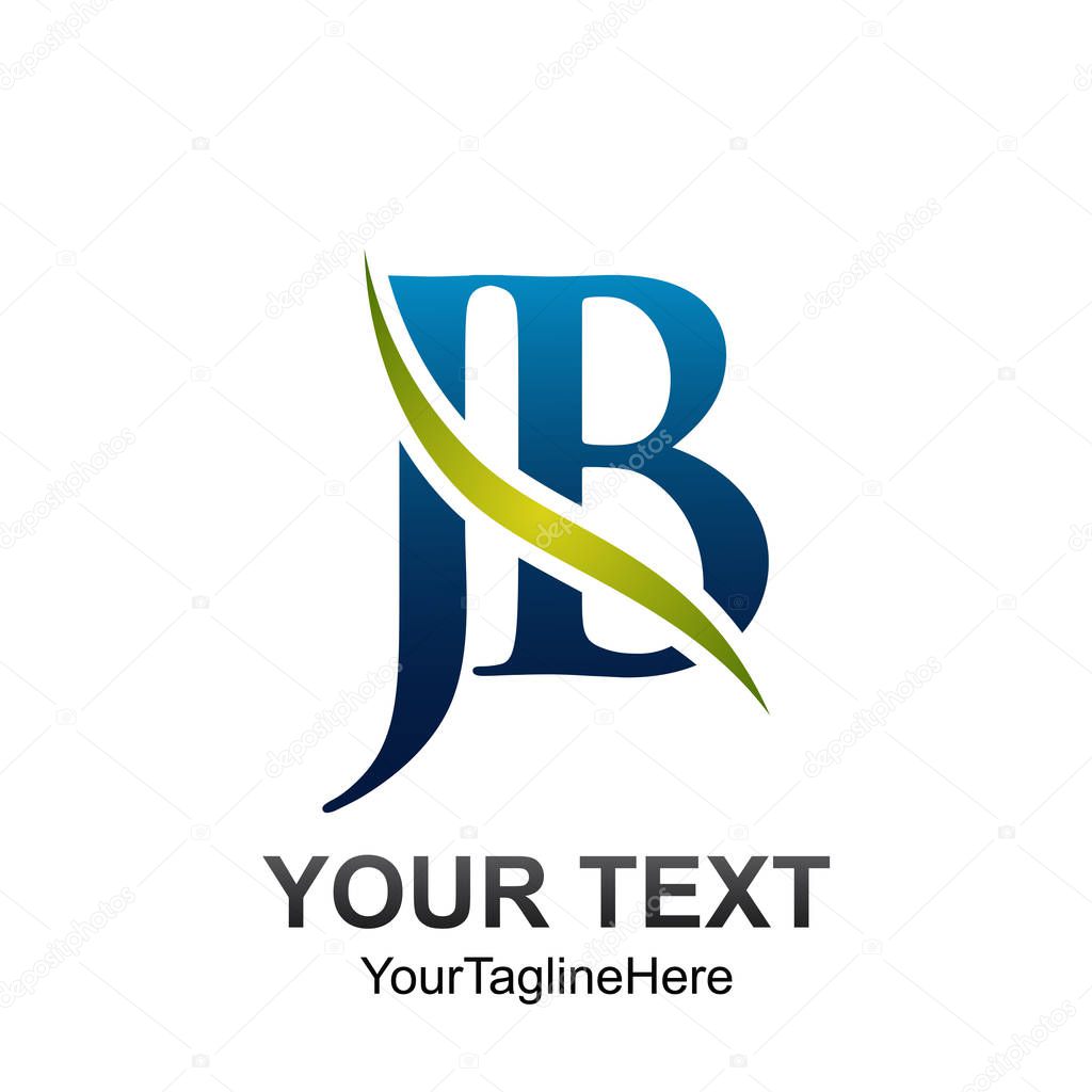 Initial letter JB logo template colored green blue wave swoosh design for business and company identity