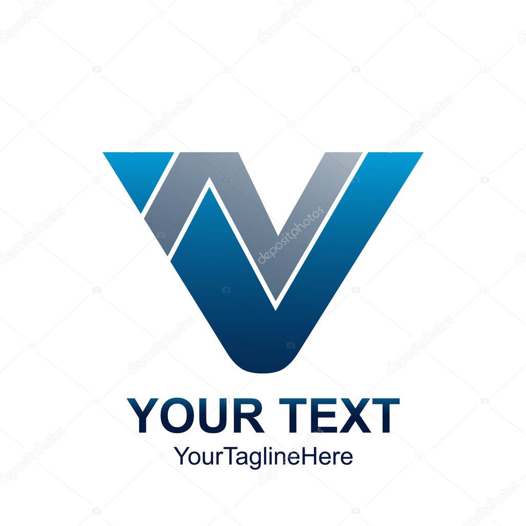 Initial letter VN or NV logo template colored grey blue triangle design for business and company identity