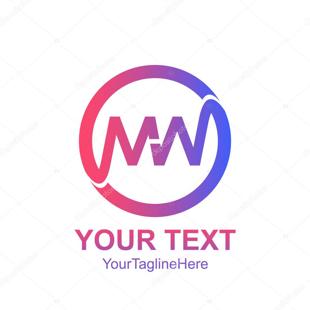 Initial letter MW logo template colorfull circle design for business and company identity