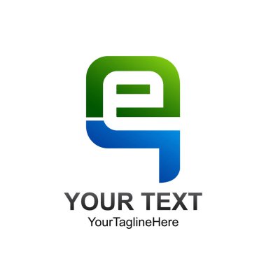 İlk harf Eq logo şablonu mavi yeşil eğri kare tasarım iş ve şirket kimliği için renkli