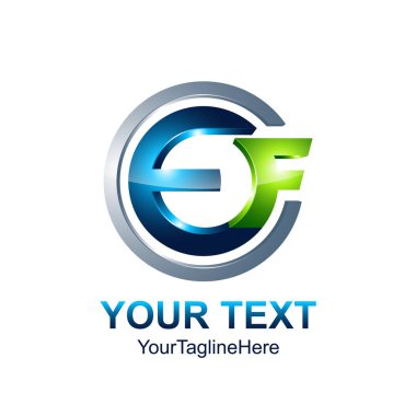 İlk Harf Ef logo şablonu mavi yeşil daire tasarım iş ve şirket kimliği için renkli