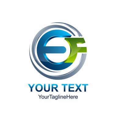 İlk Harf Ef logo şablonu renkli mavi yeşil daire çizmek için iş ve şirket kimlik swoosh