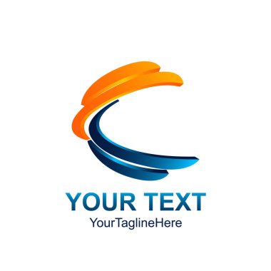 İlk harfi C logo şablonu mavi turuncu renkli swoosh iş ve şirket kimliği için dalga tasarım