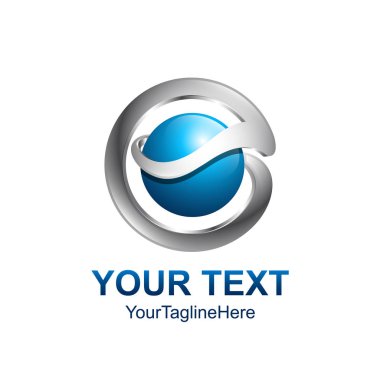 İlk Harf E logo şablonu gri mavi daire küre tasarımı iş ve şirket kimliği için renkli