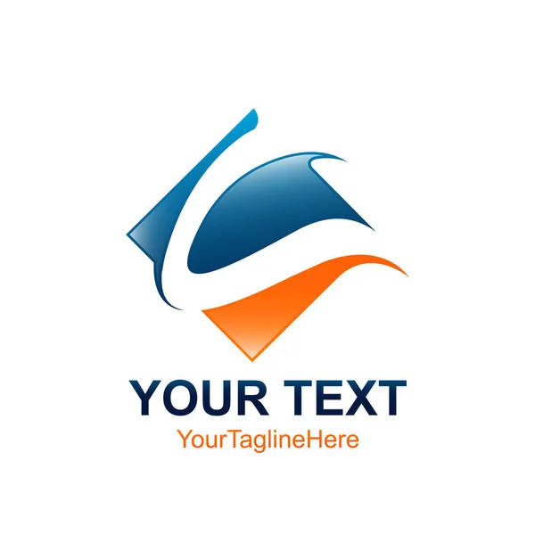 Lettre Initiale Modèle Logo Couleur Bleu Orange Carré Swoosh Design — Image vectorielle