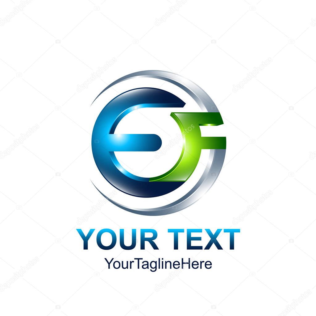 Initial letter EF logo template colored blue green circle swoosh design for business and company identity
