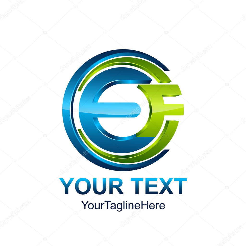 Initial letter EF logo template colored blue green circle design for business and company identity