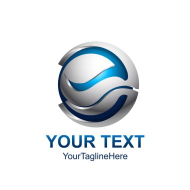 İlk Harf E logo şablonu gri mavi daire küre tasarımı iş ve şirket kimliği için renkli