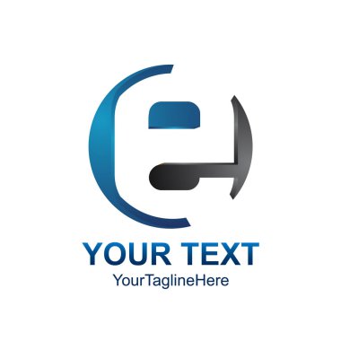 İlk Harf E logo şablonu gri mavi daire negatif tasarım iş ve şirket kimliği için renkli