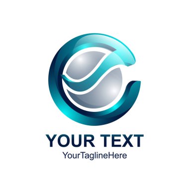 İlk Harf E logo şablonu mavi küre tasarımı iş ve şirket kimliği için renkli