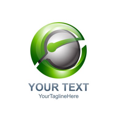 İlk Harf E logo şablonu gümüş yeşil küre tasarımı iş ve şirket kimliği için renkli