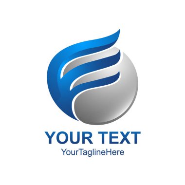 İlk Harf E logo şablonu mavi küre kanat tasarımı iş ve şirket kimliği için renkli