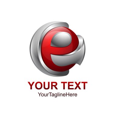 İlk Harf E logo şablonu gri kırmızı daire küre tasarımı iş ve şirket kimliği için renkli