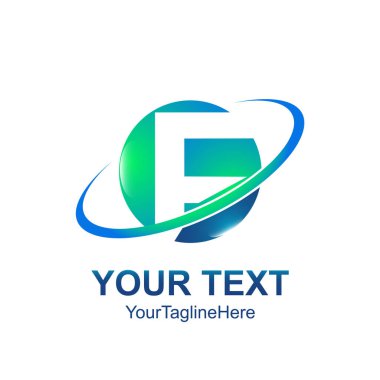 İlk harf F logo şablonu renkli yeşil daire çizmek için iş ve şirket kimlik swoosh