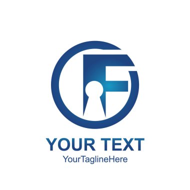 İlk harf F logo şablonu mavi daire anahtar deliği tasarım iş ve şirket kimliği için renkli