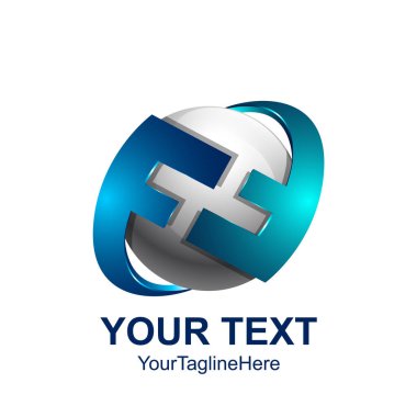İlk harf Ff logo şablonu mavi gri daire küre yansıtmak için iş ve şirket kimlik tasarımı