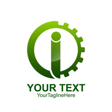 İlk harf ı logo şablonu renkli yeşil Dişli daire tasarım iş ve şirket kimliği için