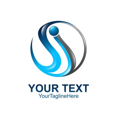 İlk harf ı logo şablonu renkli mavi gri daire iş ve şirket kimliği için tasarım swoosh