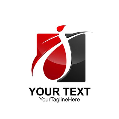 İlk harf J logo şablonu siyah kırmızı kare renkli swoosh tasarım iş ve şirket kimliği için