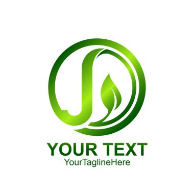 İlk harf J logo şablonu yeşil daire yaprak tasarım iş ve şirket kimliği için renkli