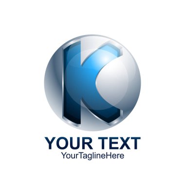 İlk harf K logo şablonu mavi gri daire küre tasarımı iş ve şirket kimliği için renkli