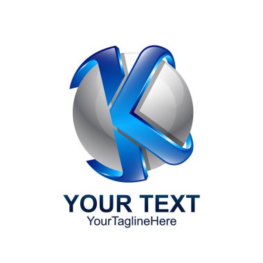 İlk harf K logo şablonu mavi gri daire küre tasarımı iş ve şirket kimliği için renkli