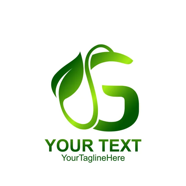 Carta Inicial Logotipo Modelo Colorido Folha Verde Design Para Negócios — Vetor de Stock