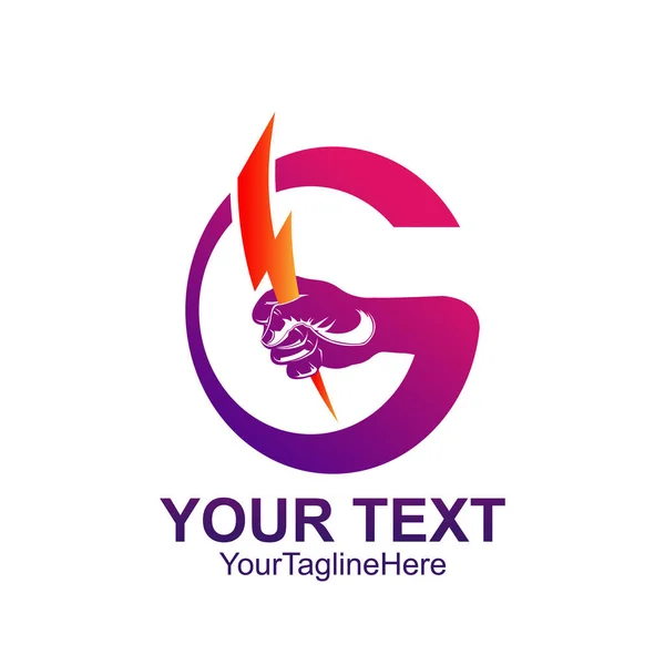 İlk Harf G logo şablonu Derma el aydınlatma cıvata tasarımı iş ve şirket kimliği için tutarak