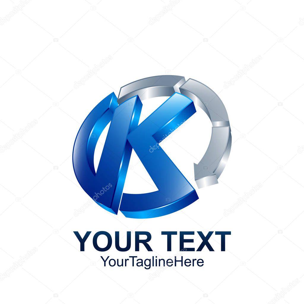 Initial letter K logo template colored blue grey circle arrow design for business and company identity