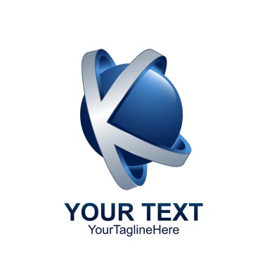 İlk harf K logo şablonu mavi gri daire küre tasarımı iş ve şirket kimliği için renkli