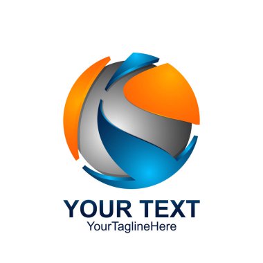 İlk harf K logo şablonu mavi gri turuncu daire küre tasarımı iş ve şirket kimliği için renkli