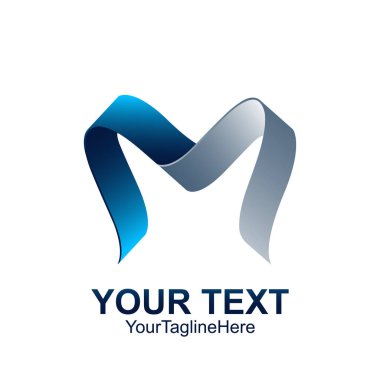 İlk Harf M logosu şablonu mavi gri şerit tasarımı iş ve şirket kimliği için renkli