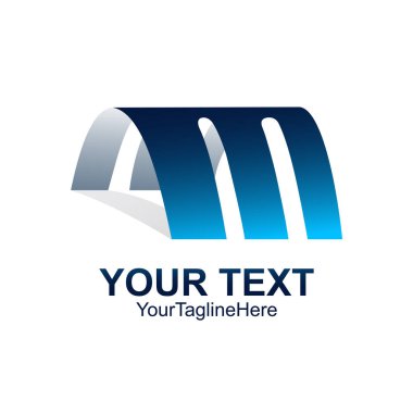 İlk Harf M logosu şablonu mavi kavisli tasarım iş ve şirket kimliği için renkli
