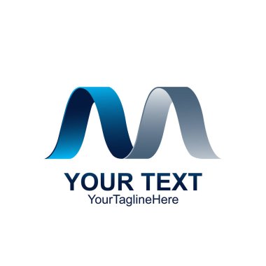 İlk Harf M logosu şablonu mavi gri şerit tasarımı iş ve şirket kimliği için renkli