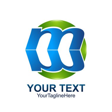 İlk Harf M logosu şablonu coloredblue yeşil daire yansıtmak için iş ve şirket kimlik tasarımı