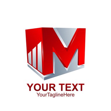 İlk Harf M logosu şablonu kırmızı gri küp grafik tasarım iş ve şirket kimliği için renkli