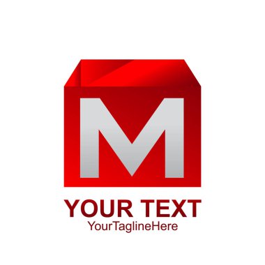 İlk Harf M logosu şablonu kırmızı gümüş kutu tasarım iş ve şirket kimliği için renkli