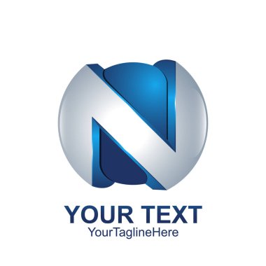 İlk harf N logo şablonu gümüş mavi küre tasarımı iş ve şirket kimliği için renkli
