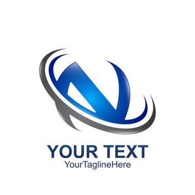 İlk harf N logo şablonu gri mavi renkte swoosh tasarım iş ve şirket kimliği için