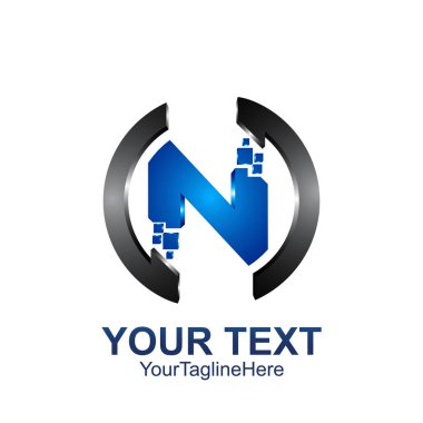 İlk harf N logo şablonu koyu gri mavi piksel daire tasarım iş ve şirket kimliği için renkli